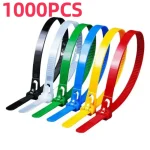1000 100 Reusable Cable Ties Cable Lock Loop Nylon Ties Removable Recyclable Mixed Colours (New)