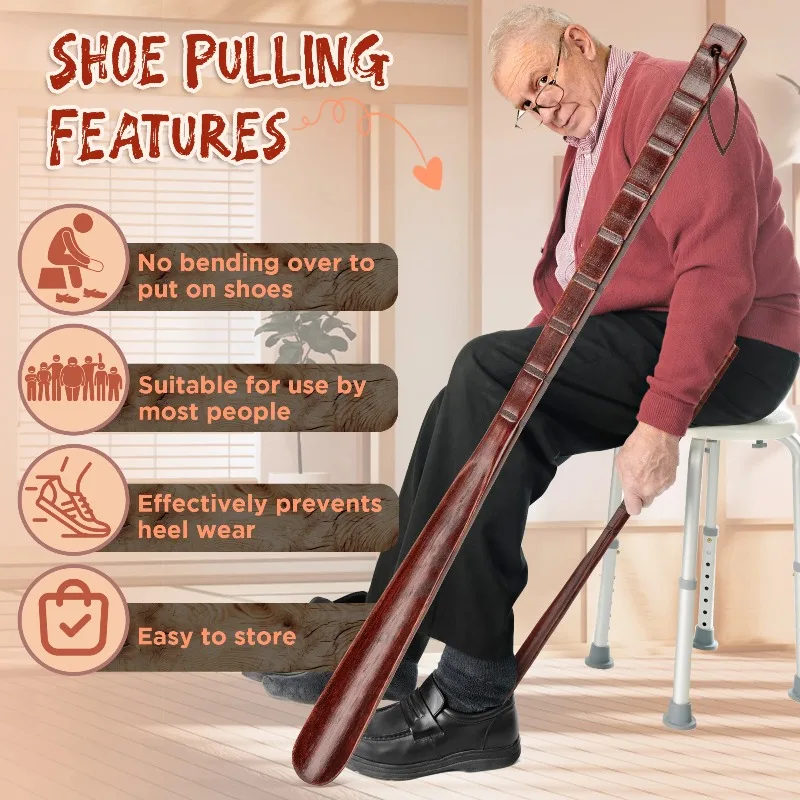 Sa745f5d814c147aeafccd4a3b14c3a20c Shoe Lifter Solid Wood Shoe Horns Wooden Shoe Horn Beech Wood Shoehorn Long (New) - Image 1