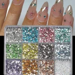 12Grids 6000 3D Resin Nail Art Rhinestones with Tools 2mm Brilliant Diamond Nail (New)