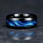 Blue Abalone Shell Inlay Rings for Men, Fashion 8mm Black Brushed Men Stainless (New)