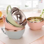 1 Stainless Steel Bowl with Handle Solid Color Anti Scalding Instant Noodles Mixing (New)
