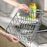 Stainless Steel Telescopic Sink Drain Rack Non Slip Dish Drying Kitchen Bathroom Countertop Organizer (New)