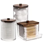 Bathroom Organizer Accessories Set Qtip Holder Storage with Clear Plastic Lids, Cotton Ball Swabs (New)