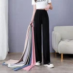 1 Womens soft ice silk wide leg pants High waist loose comfortable straight (New)