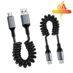25CM To 1M Car Spring Data Cord 6A Short Fast Charging Wire USB (New)