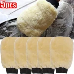 1 5 Car Wash Gloves Soft Thickened Imitation Wool Plush Wiping Car Cleaning Mitt (New)