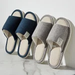 Mens Linen Slippers Breathable Open Toe Non Slip House Shoes, Lightweight & Quiet Slides for (New)
