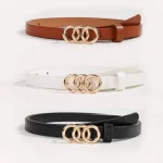 1 set Triple Rings Buckle Belt Classic PU Leather Thin Belt Casual Pin (New)