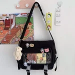Large capacity student class crossbody canvas bag, womens versatile Japanese Harajuku solid (New)