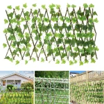 230cm Garden Screening Expanding Faux Privacy Screen Hedge Artificial Ivy Leaves Wooden Fence (New)