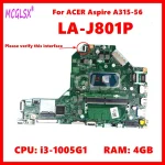 LA J801P Notebook Mainboard For ACER Aspire A315 56 Laptop Motherboard with I3 1005G1 CPU 4GB RAM (New)