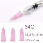 100 Box 34G 1.5mm 2.5mm 4mm 6mm 8mm Tattoo Needle Transparent Syringe Injection Painless (New)