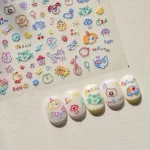 1 4 Cute Cartoon Graffiti Puppy Party Relief Nail Sticker Dopamine DIY Water Cup (New)