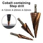 4 12 4 20 4 32mm M35 cobalt containing step drill pagoda hole opener hexagonal spiral drill cutting (New)