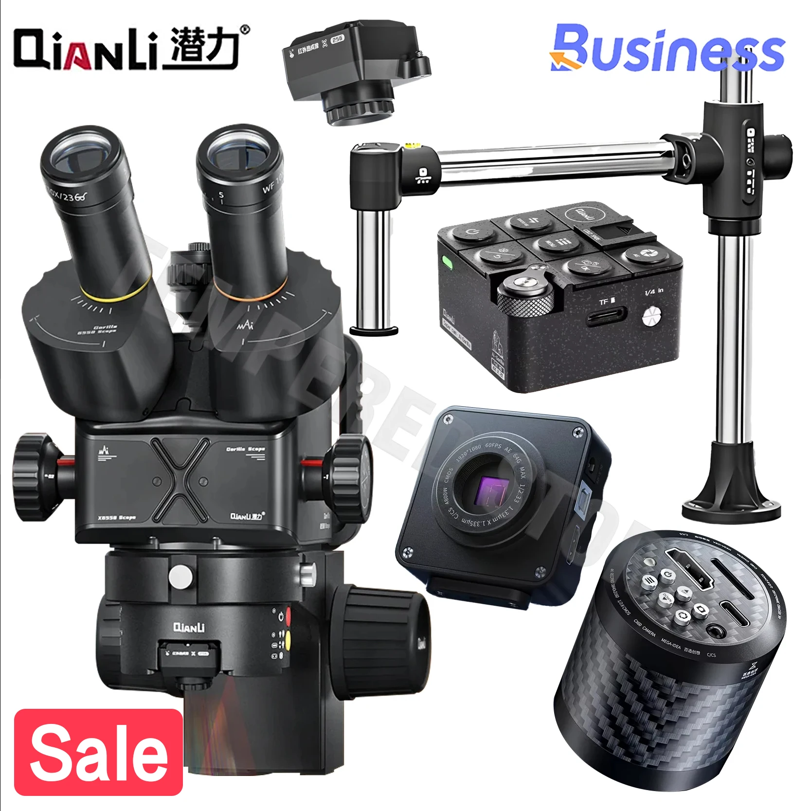 Sb051735aa6c84160aed69411db2efcd1Y Qianli 6558 Trinocular Microscope No Base 6.5X-58X Industrial Thermal 4K (New) - Image 1