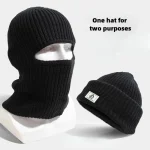 2 In1 Winter Mask Beanies Hats Warm Knitted Balaclava Hats Windproof Solid Full (New)