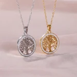 Skyrim Tree of Life Necklace for Women Stainless Steel Gold Color Clear Zircon (New)