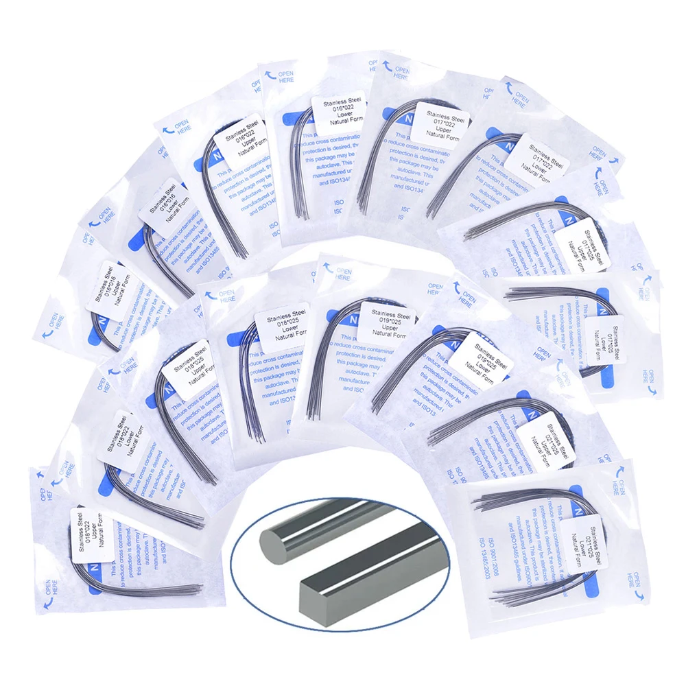 Sb538d1edc90242eaa91d3b198053310aH 10 Dental Orthodontic Arch Wires Stainless Steel Round Rectangular Type Natural Form Braces (New) - Image 1