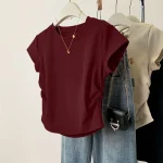 Women Summer Short Sleeved Top for Fashion Versatile Base Shirt Slim Fit Round (New)