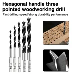 5 hexagonal handle three pointed woodworking drill 4 10mm woodworking hole expanding power drilling (New)