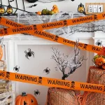 1 2 Halloween Warning Caution Tape Skull Crossbones Haunted House Barrier Tape Party Decoration (New)