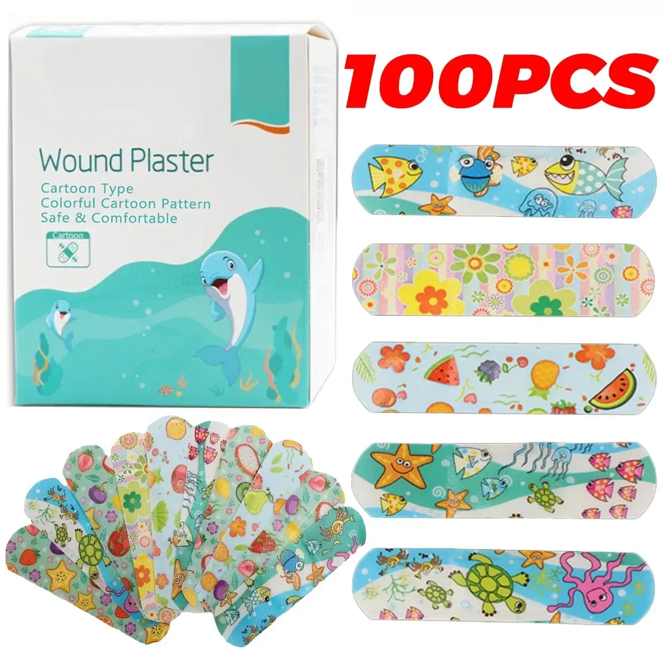 Sba1e9d58f8c74fcea24af405add9d501v 100 Kids Bandages Bulk Kids Cute Cartoon Bandages Flexible Adhesive Strips Medical Waterproof (New) - Image 1