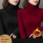 Women Thermal Underwear Winter Thicken Turtleneck Bottom Shirt De Velvet Warm Tops Semi (New)