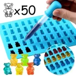 50 Grids Gummy Bear Mold Silicone Cute Bear Jelly Mould with Dropper Candy (New)