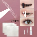 240 Eyelid Stickers Clear Beige Ultra Thin Eye Lid Strips with Tweezers Long Lasting Lace (New)