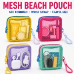 Small Mesh Beach Pouch Clear Cosmetic Bag with Detachable Wrist Strap Travel Organizer (New)