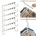 1 3 37cm Multifunctional Space Saving Metal Hangers with Magic Hook 6 Hole Clothing (New)