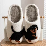 Winter Womens Slippers Cute and Interesting Cartoon Little Black Dog Indoor Warm Comfort (New)
