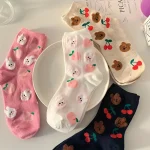 4 pairs of spring and summer soft cute girl long socks cute cartoon (New)