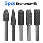 5 Rotary Rasp File Set Steel File 6mm Shank Carving Bit Double Cutter (New)