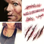 5 10 Halloween Scar Temporary Tattoo Stickers Red Blood Clot Face Tattoo Waterproof Cosplay (New)