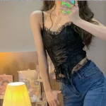 Clothes Blouses Sexy Crop Tops Women Corset Lace Bandage T shirt Camisole Woman Sling (New)