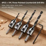 4 3 6mm Three Pointed Woodworking Counterbore Drill Bit Set Reaming Chamfering Screw Hole Opener (New)