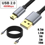 Mini USB Cable Standard USB 2 to Mini B Male Charger Cord Durable (New)