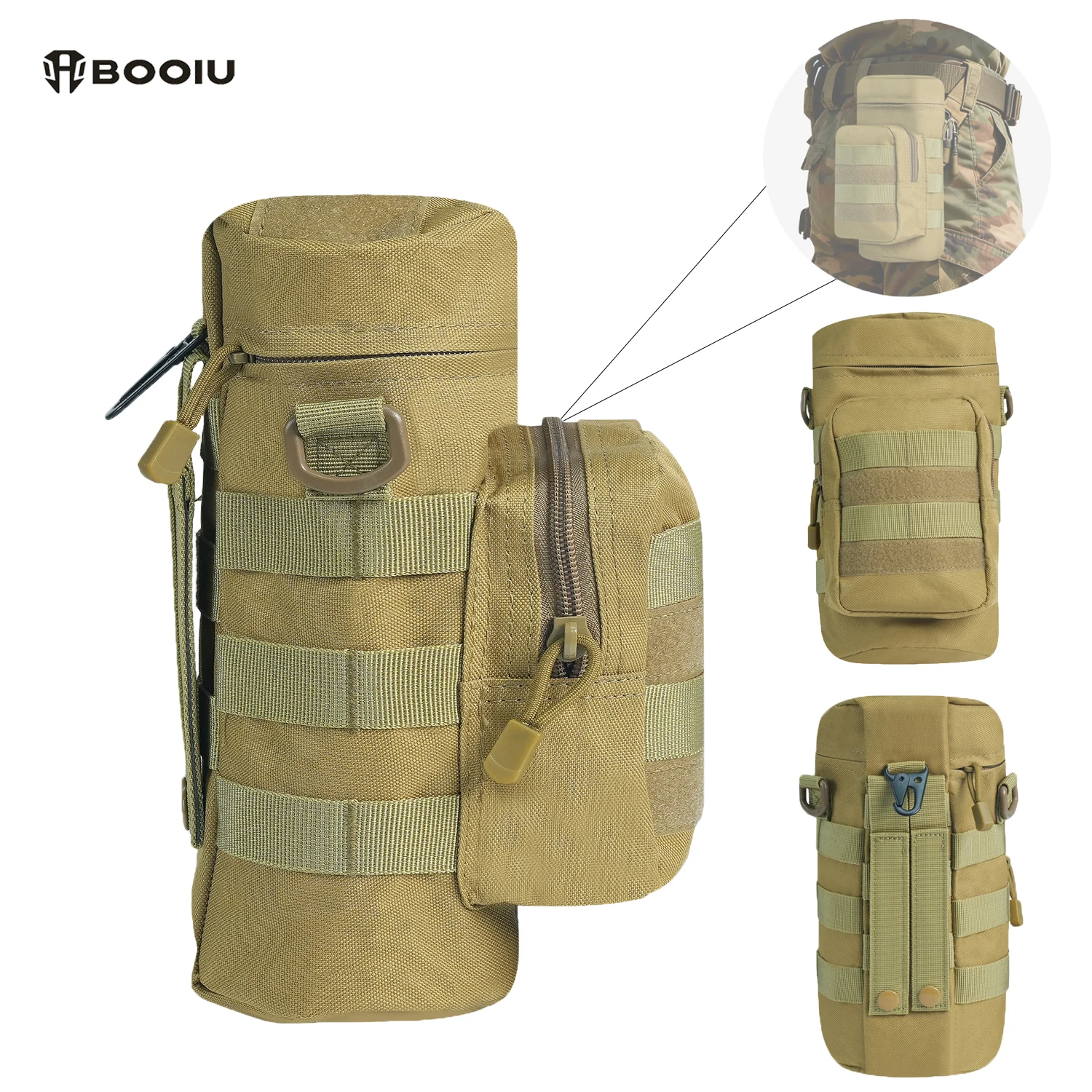 Sc0162584dc8a4c38a4dbbb05124f7691u BOOIU Tactical Molle Water Bottle Pouch High Quality 600D polyester Camping Hiking Fishing (New) - Image 1