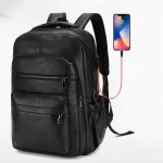 High Quality USB Charging Backpack Men PU Leather Bagpack Large Laptop Backpacks Male (New)