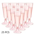 25 Champagne Glasses Disposable Cocktail Glasses Plastic Red Wine Glasses Tall Glasses Gold (New)