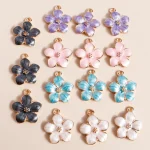 10 17*15mm Cute Enamel Hibiscus Flowers Charms For Jewelry Making Cute Sakura Charms (New)