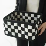 Ins Style Checkerboard Felt Storage Basket Desktop Organizer Box Home Sundries Cosmetic Toy (New)