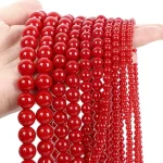 Red Coral Gless Stone Beads Round Loose Spacer Beads for Jewelry Making DIY (New)