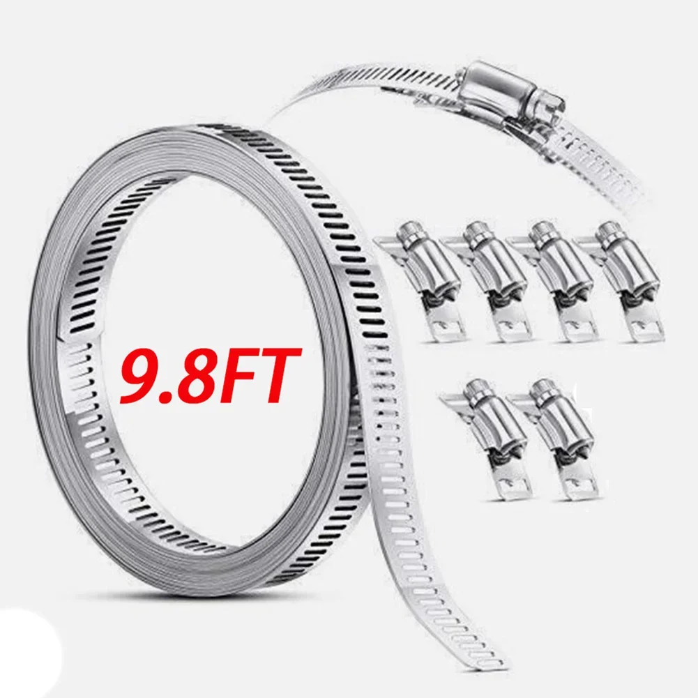 Sc37d0afc7d9e41918dc9417ced10f404e 9.8ft Adjustable Large Hose Clamps Worm Gear Stainless Steel Clamp 6 Fasteners Automobiles Accessories (New) - Image 1