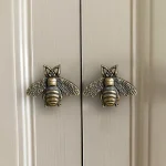 6 Vintage Antique Polished Bee Cabinet Handles Retro Beehive Style Bar Shape Drawer Pulls (New)