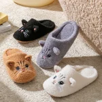 Womens Cartoon Cat Plush Slippers Cozy Winter Bedroom House Shoes with Non Slip Soft (New)