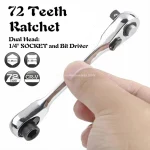 72 Teeth 1 4" Dual Head Ratchet Wrench, CR V Steel, Quick Socket & Bit (New)