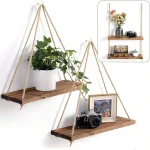 1 Wooden Swing Hanging Hemp Rope Wall Shelve Mounted Floating Home Living Room (New)
