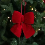 Christmas Bow Decoration Velvet Red Bow Knot Baubles Hanging Ornaments DIY Xmas Trees (New)